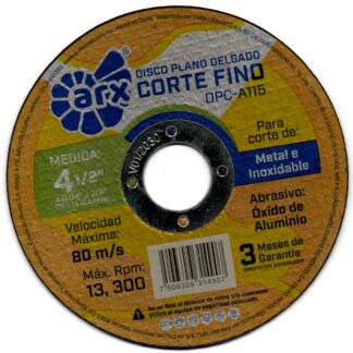 Disco plano delgado p/corte de metal 4 1/2"